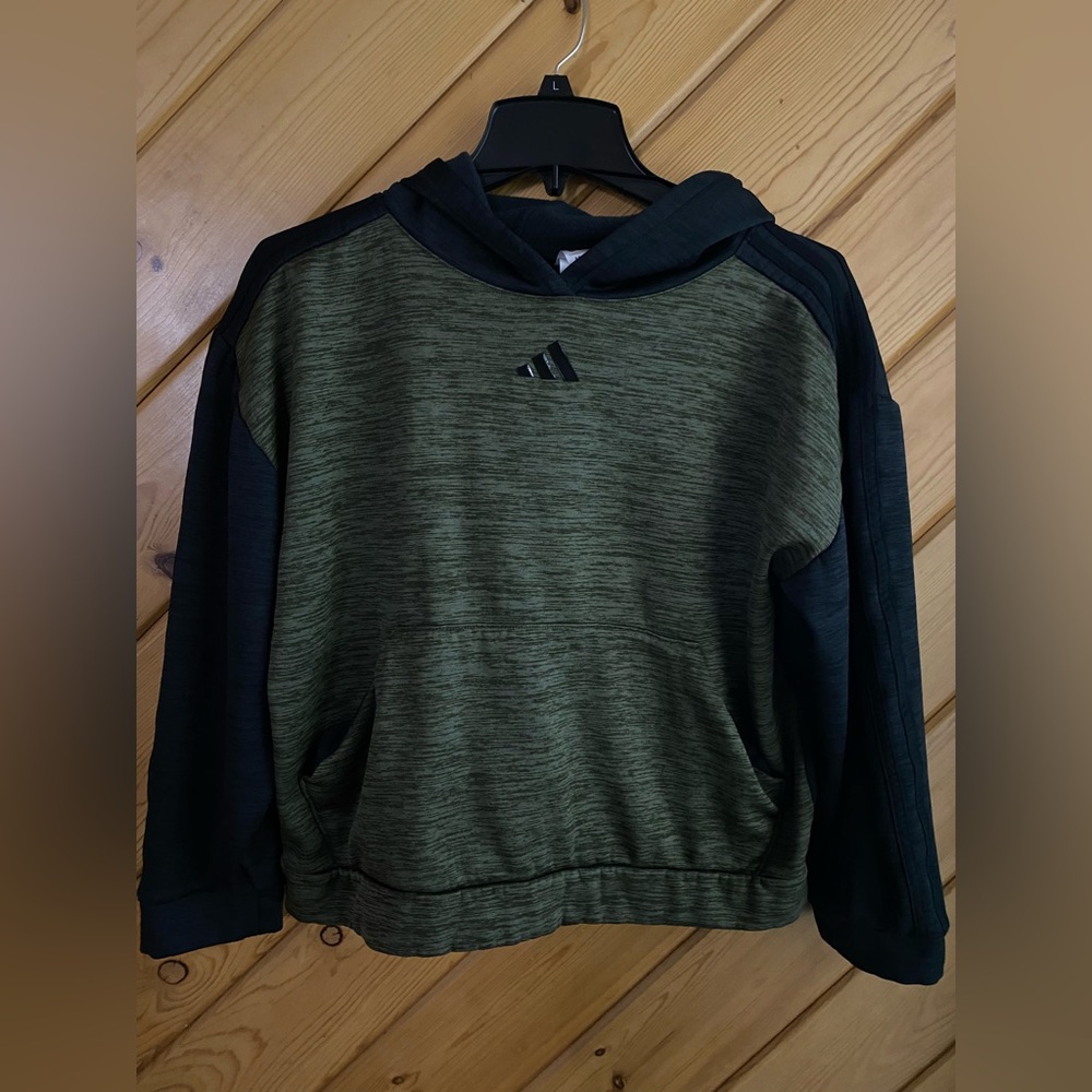 Adidas green black hooded sweatshirt, girls youth 18 (o6)